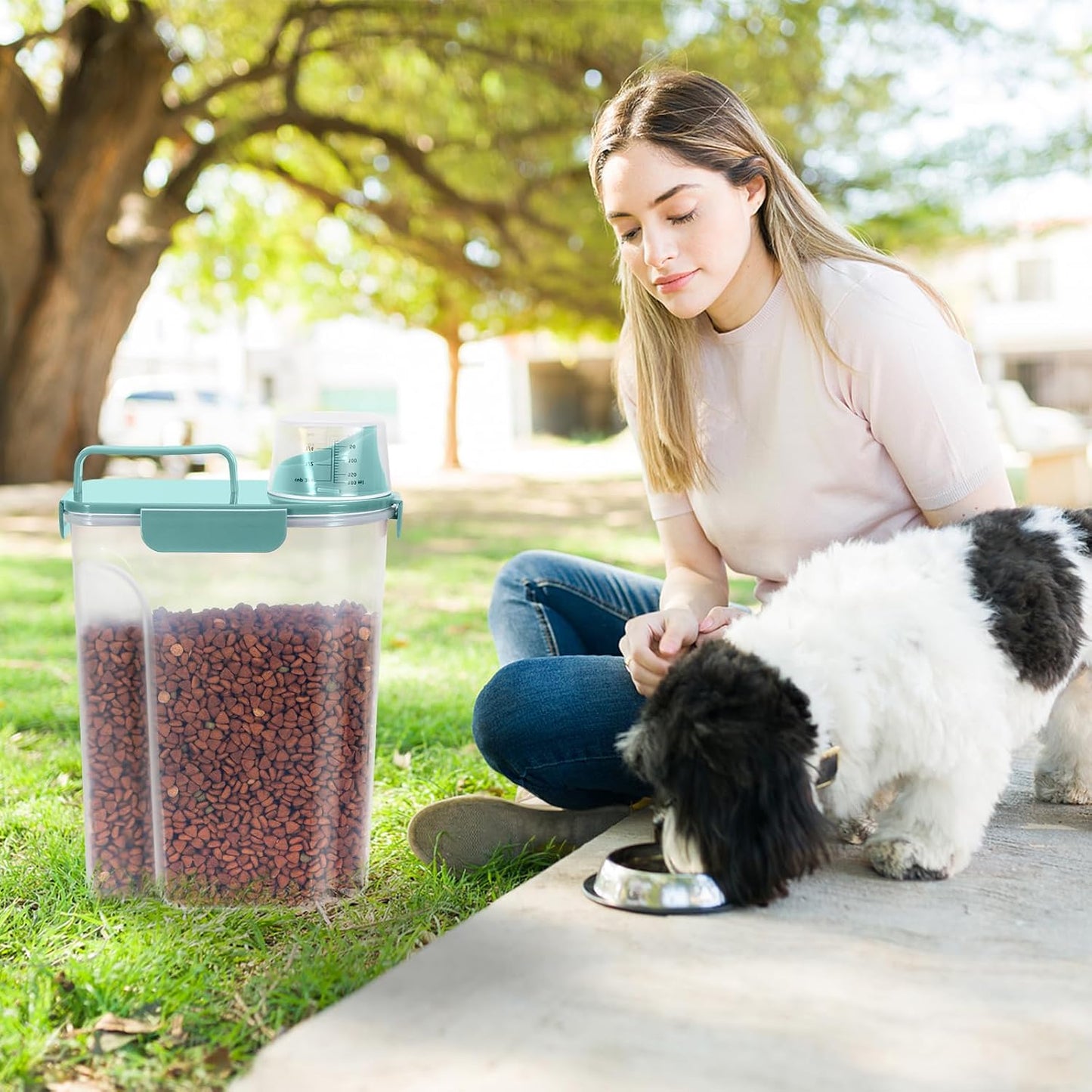 LEAWALK 5-7Lbs Dog Cat Food Storage Container with Upgraded Large Nozzle BPA-free, 4 Snap Seals Plastic Pet Food Storage Containers with Handles are Easy to Clean and Carry