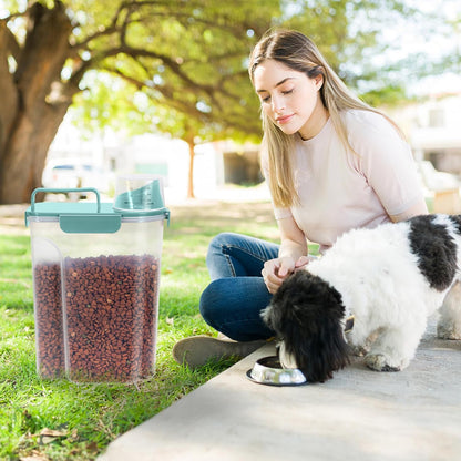 LEAWALK 5-7Lbs Dog Cat Food Storage Container with Upgraded Large Nozzle BPA-free, 4 Snap Seals Plastic Pet Food Storage Containers with Handles are Easy to Clean and Carry