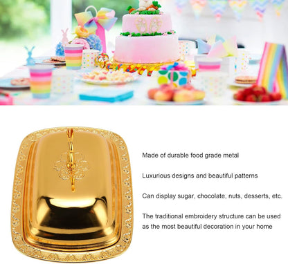 Stainless Steel Serving Tray, 7"x 5" Appetizer Plates with Swan Handle Lid, Fruit Dish Snack Serving Tray Decorative Dessert Platter Candy Holder for Wedding Home Birthday Party (Gold)