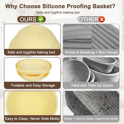 JOCXSPI Upgraded Thickened Silicone Banneton Proofing Baskets with Lids
