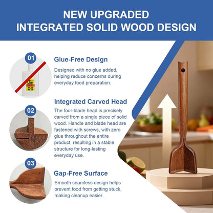 Glue‑Free Wooden Meat Chopper & Spatula Set