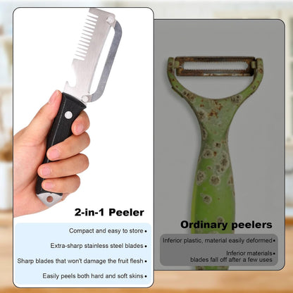2pcs Multifunctional Vegetable Peeler, 3-in-1 Stainless Steel Fruit Peeler with Bottle Opener & Julienne Cutter Multi Functional Kitchen Gadget Knife Peeling Tool for Food Potato Apple Veggie Carrot