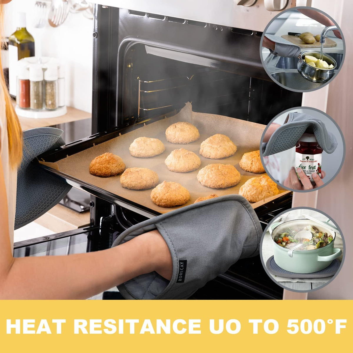 RORECAY 2-Pack Silicone Pot Holders for Kitchen, Hot Pads with Pocket, Gray