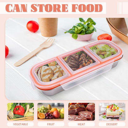 Snack Containers with Leakproof Lids, 3 Compartment Lunchable Meal Prep Containers Reusable 18/8 Stainless Steel, Stackable Food Storage Bento Lunch Box, 4 Pack