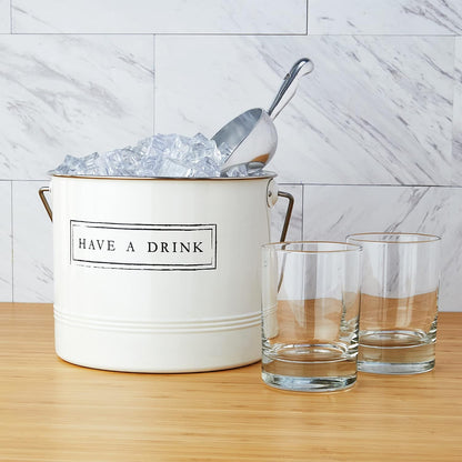 Twine Insulated Ice Bucket with Lid, Scoop & Handles for Beer, Wine, Champagne, Beverages, 1 Gal Galvanized Metal Bucket, Steel Ice Container for BBQs, Indoor & Outdoor Party Supplies, Bar Accessories