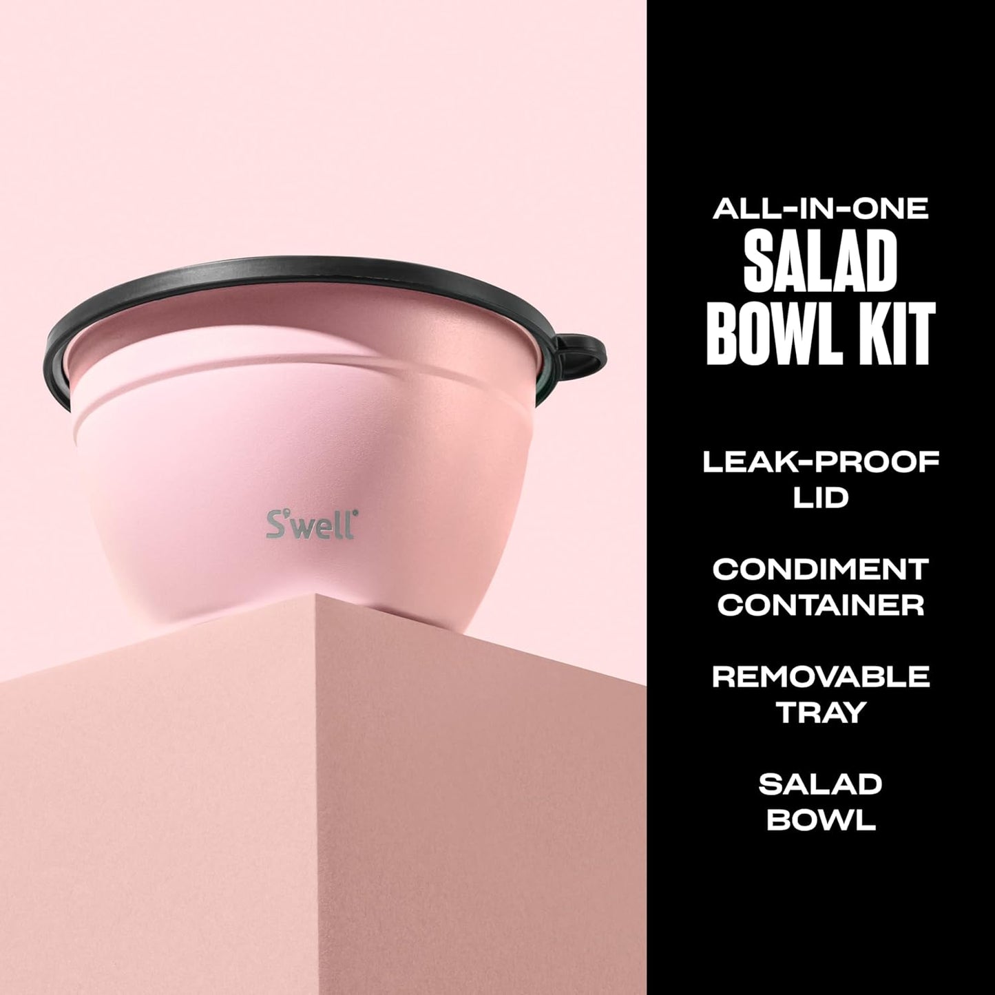S'well Stainless Steel Salad Bowl Kit 64oz, Peacock Blue, Comes with 2oz Mini Canister and Removable Tray for Organization, Leakproof, Easy to Clean, Dishwasher Safe