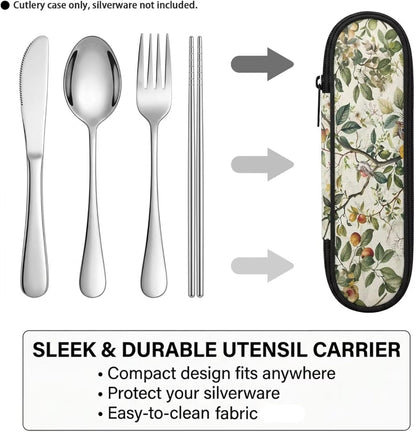 Travel Cutlery Set with Case for Kids Portable Utensil Case Reusable Silverware Pouch for School Travel Lunch Capybara Flower