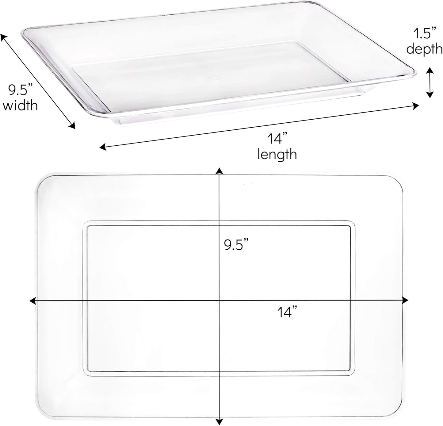 Plasticpro Plastic Serving Trays - Serving Platters Rectangle 10 X 14 Disposable Party Dish Crystal Clear Pack of 4