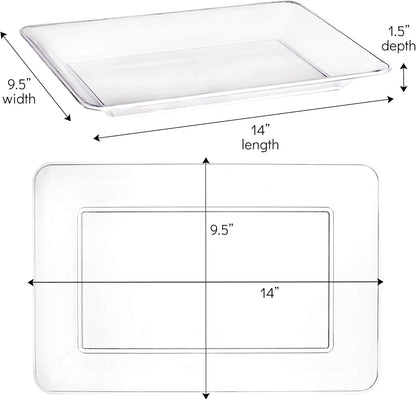 Plasticpro Plastic Serving Trays - Serving Platters Rectangle 10 X 14 Disposable Party Dish Crystal Clear Pack of 4