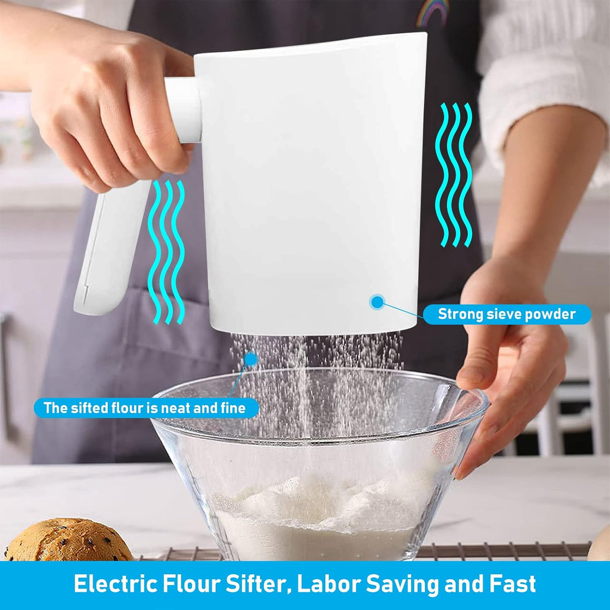 Electric Flour Sifter, 4 Cup Battery Operated Handheld Sifter for Baking