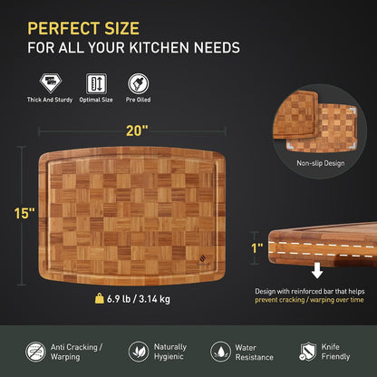 3 Pack Bamboo Cutting Board Set Non Toxic Wooden Cutting Board for Kitchen Non Slip Solid End Grain Thick Wood Juice Groove Chopping Board Edge Grain Teak Smart Marble Flexible Round Stone Metal