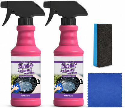BBQ Grill Cleaner Spray, Heavy Duty Grill Degreaser for Grease, Burnt Food & Smoky Stains, Stainless Steel Cleaner for Outdoor Grill, Grates, Stove Top, Range Hood & Kitchen Surfaces, 120ml (2PCS)