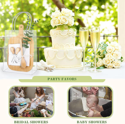 4 Set Baby Shower Game Prizes for Game Winners Adults, Bamboo Mini Charcuterie Boards with Spoon Fork Towel & Gift Bags, Bridal Shower Prizes Gifts for Guests - All-in-One Adult Party Favors
