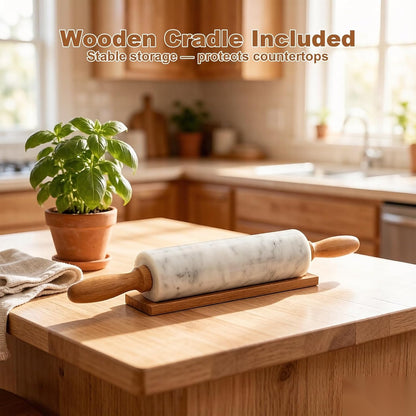 White Heavy Marble Dough Rolling Pin for Baking, 10 inch Barrel