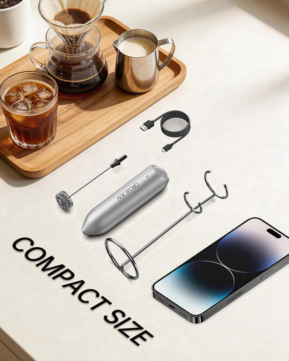 CIRCLE JOY Rechargeable Milk Frother Handheld with Stand, Dual Spring Whisk Head Electric Coffee Frother Foam Maker, Portable Drink Mixer for Cappuccino, Latte, Matcha, Black