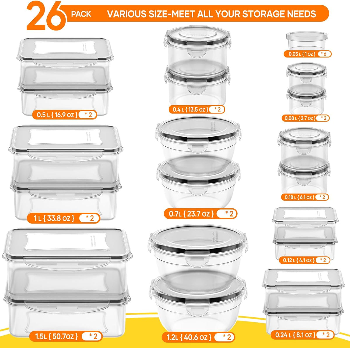 JSCARES 62 PCS Large Food Storage Containers with Lids Airtight (31 Lids & 31 Containers)- Reusable Plastic Leakproof Meal-Prep Container for Kitchen Storage Organization Microwave/Dishwasher Safe