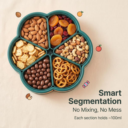 2026 Upgraded Divided Serving Tray with Lid, 360 Rotating Snack Box Container, Portable Spinning Veggie Fruit Tray for Party Appetizers, Nuts and Candy