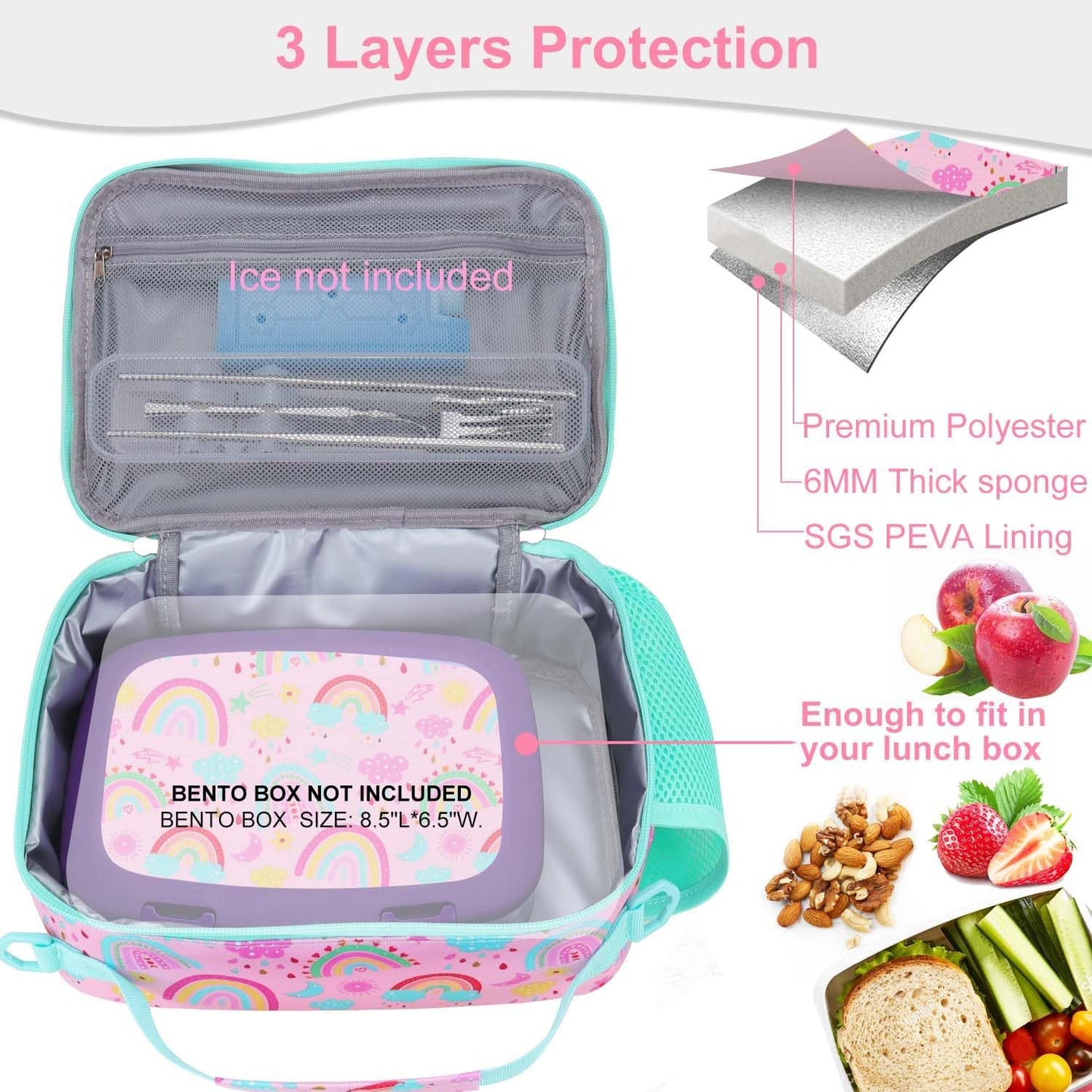 RHCPFOVR Kids Initial Lunch Bag - Insulated Lunch Box for Boys Girls,Washable Lunch Bag and Reusable Toddler Leak-proof Lunchbox for School and Daycare - Colors A