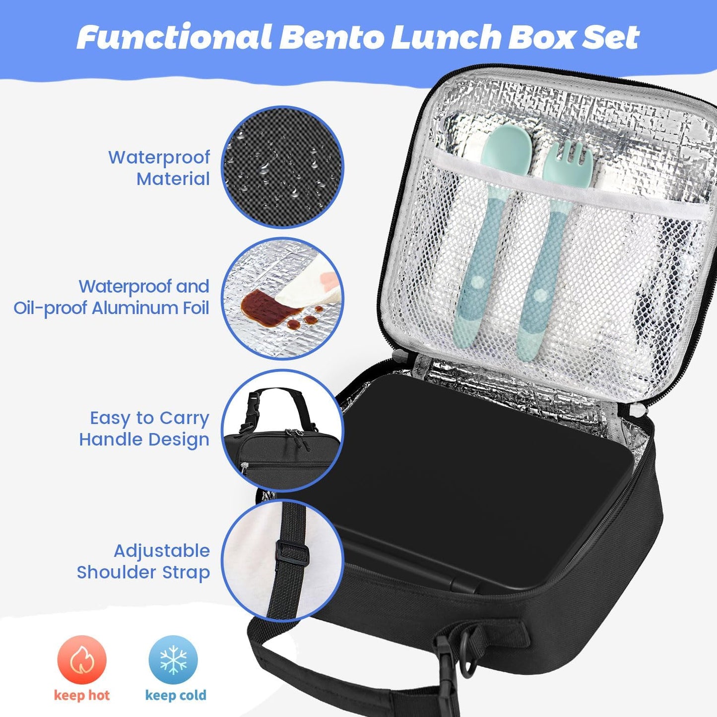 Kids Bento Lunch Box with Thermos, Leakproof Toddler Bento Box with 9 OZ Insulated Food Jar, Lunch Bag & Utensils 3 or 4 Compartment Container for School Girls Boys