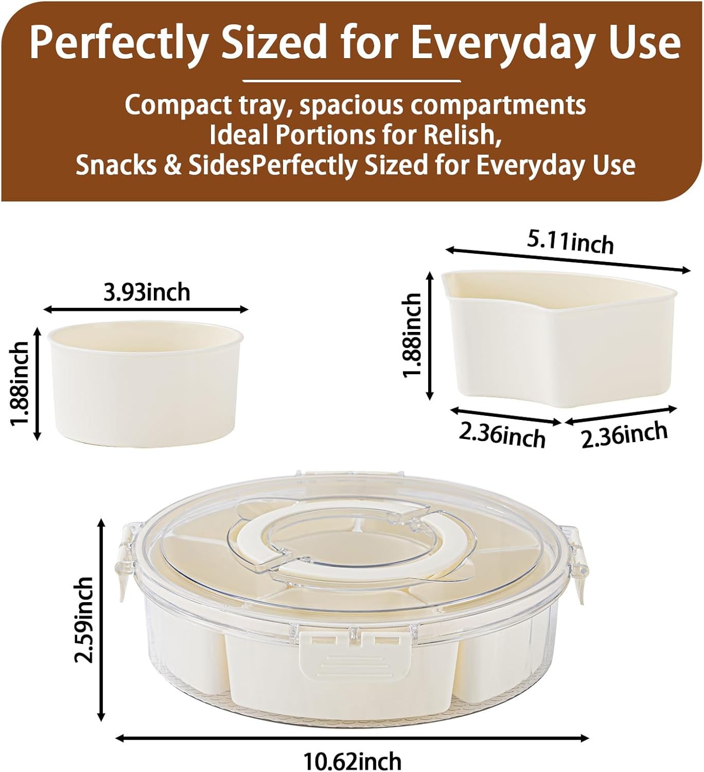 Relish Trays with Dividers and Lid, Divided Serving Tray with Lid and Handle, Durable Plastic Clear Snack Organizer with Removable Compartments, Ideal for Party, Travel and Picnic
