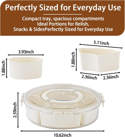 Relish Trays with Dividers and Lid, Divided Serving Tray with Lid and Handle, Durable Plastic Clear Snack Organizer with Removable Compartments, Ideal for Party, Travel and Picnic