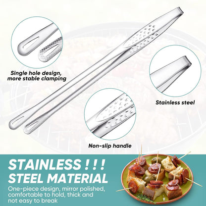 meekoo 6 Pcs 7.8 Inches Stainless Steel Korean BBQ Grill Tongs Japanese Barbecue Tongs for Cooking Portable Kitchenware Home Outdoor Steak Salad Food