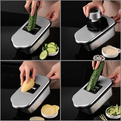 Vegetable Chopper, Stainless Steel Food Dicer and Mandoline Slicer with Drain Holes and Storage Container, Dishwasher Safe Food Chopper for Onion, Potato, Cucumber, Carrot and More