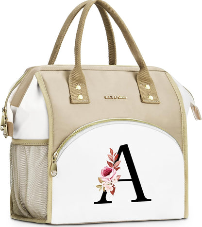 Initial Lunch Bag Women, Cooler Insulated Lunch Bag for Girls, Large Adult Leakproof Lunch Box for Picnic Work, Personalized Tote Bag, Birthday Gifts/Mothers Day Gifts, Letter K.