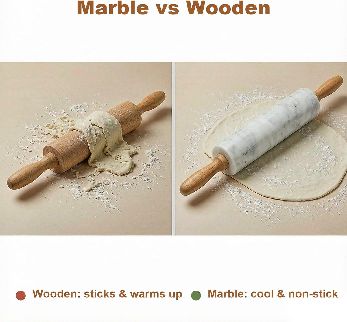 White Heavy Marble Dough Rolling Pin for Baking, 10 inch Barrel