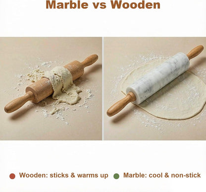 White Heavy Marble Dough Rolling Pin for Baking, 10 inch Barrel