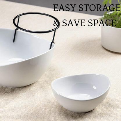 UNICASA Serving Bowls Set, 2 Tier Chip and Dip Bowls with Metal Rack Stand for Fruit, Salad, Candy, Snacks - Ceramic Tiered Appetizer Serving Dishes Food Display Stand for Parties, Kitchen