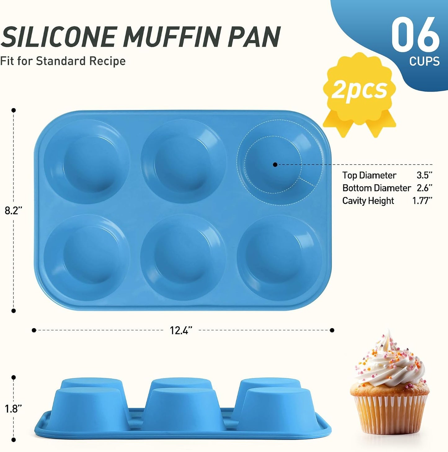2 Pack 12 Cups Silicone Muffin Pan with Metal Reinforced Frame Regular Size Silicone Molds Cupcake Cake Baking Pans Cookie Baking Chocoflan Cupcake Mold Nonstick Muffin Tin Home Baking Supplies