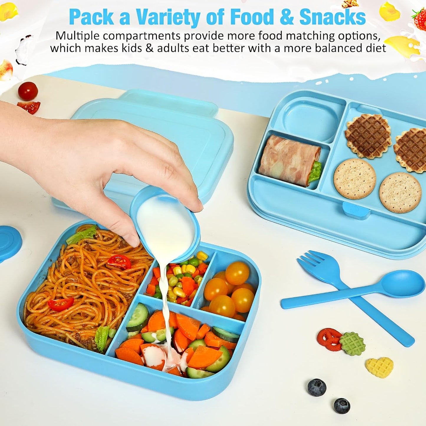 Caperci Bento Box for Kids - Stackable Leakproof Multiple Compartments Lunch Containers for Kids with Sauce Container, 5.8 Cups, Idea for School, On-the-go, Built-in Utensil Set, BPA Free (Purple)