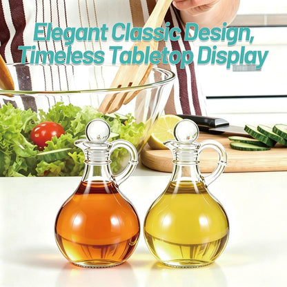 Oil and Vinegar Cruet Set of 2, Glass Oil and Vinegar Dispenser with Airtight Stopper, Glass Condiment Container for Homemade Oil, Salad Dressing