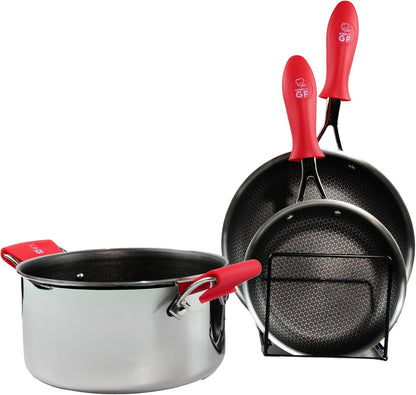 Silicone Pot Handle Covers: Non Slip, BPA Free & Heat Resistant Cast Iron Skillet Handle Covers - Silicone Pan Handles Sleeve, Clearly Labeled Gluten-Free, 4 Pack