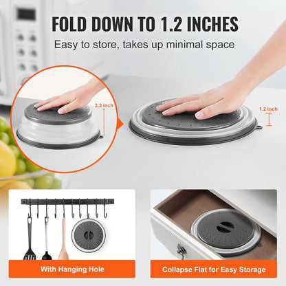 VEVOR Microwave Splatter Covers, 10.4" Collapsible Microwave Lid for Food, 300°F Heat-Resistant PP Splatter Guard for Plate Dish, Multi-Use Kitchen Colander Gadget for Washing Fruits Vegetables