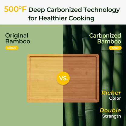 Keechee Wood Cutting Board for Kitchen - Reversible Bamboo Cutting Boards Gift Set of 3 with Juice Groove, Wooden Chopping Board for Meat, Fruit, Vegetables & Cheese (Pre Oiled, Natural)
