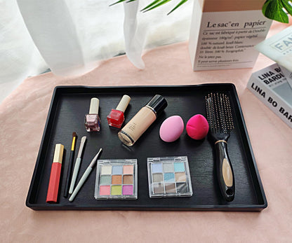 White Serving Tray (13.5 x 9.6 inch) for Serving Accessory, Elegant & Stackable Plastic Tray for Spa, Coffee, Drinks, Tea, Bar, Party, Seasoning, Perfume and Display Use.