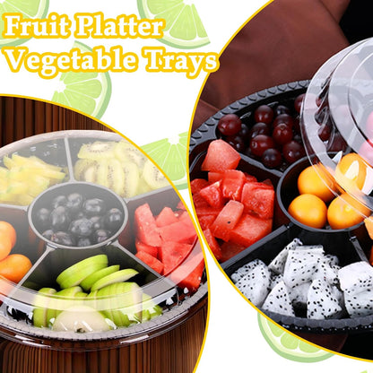 Tiaiidi 12 Pack Plastic Appetizer Trays with Lids,Disposable Compartment Serving Platters,6 Sectional Catering Trays for Serving Food
