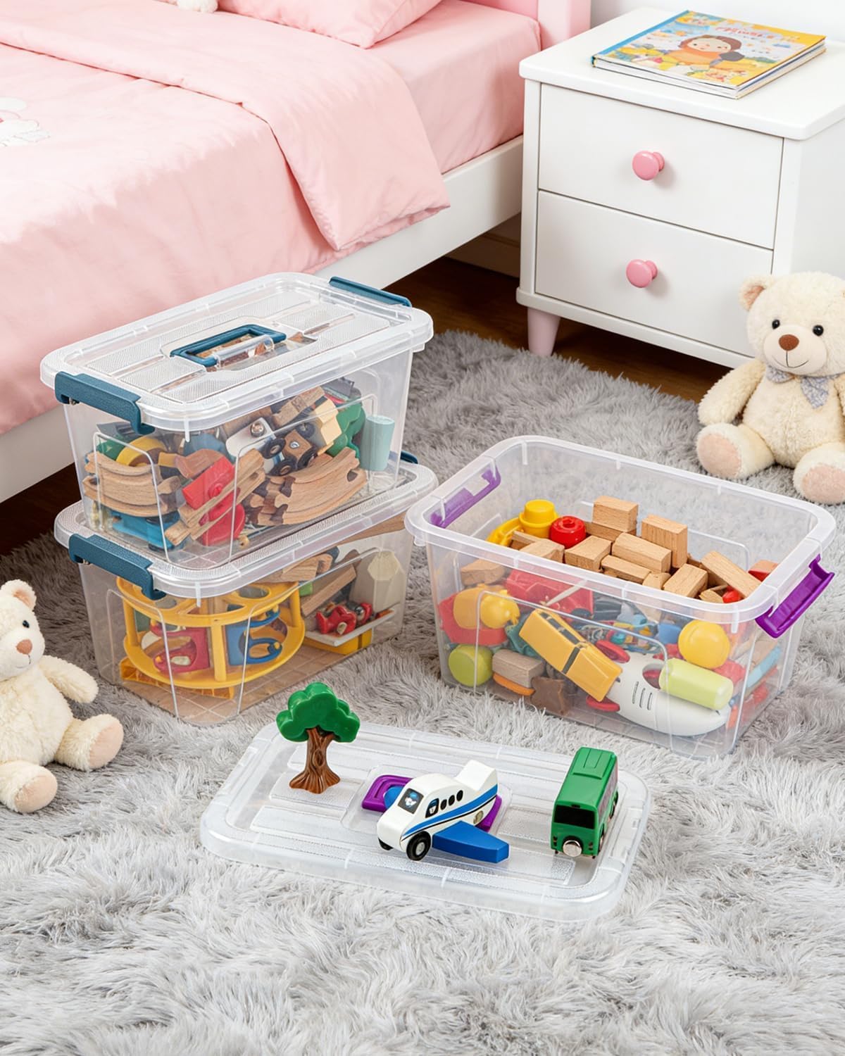 NUMIFUN 7Qt Clear Plastic Storage Bins with Lids,6 Pack | Stackable organizing totes with buckle latches & handles.Dust-proof clear design for home,office & pantry space saving