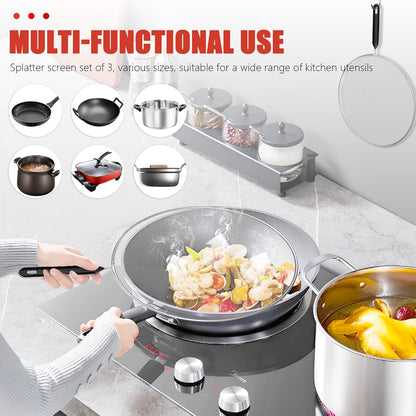 3 Pcs Grease Splatter Screen For Frying Pan Cooking, Cooking Frying Pan Oil Splash Screen Cover Anti Splatter Shield Guard, Fine Mesh Splatter Screen, Grease Splatter Guard for Frying Pan