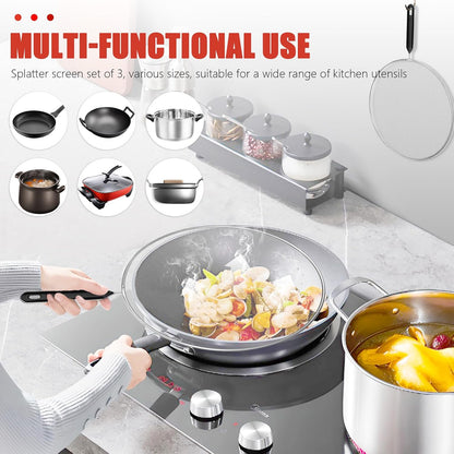 3 Pcs Grease Splatter Screen For Frying Pan Cooking, Cooking Frying Pan Oil Splash Screen Cover Anti Splatter Shield Guard, Fine Mesh Splatter Screen, Grease Splatter Guard for Frying Pan