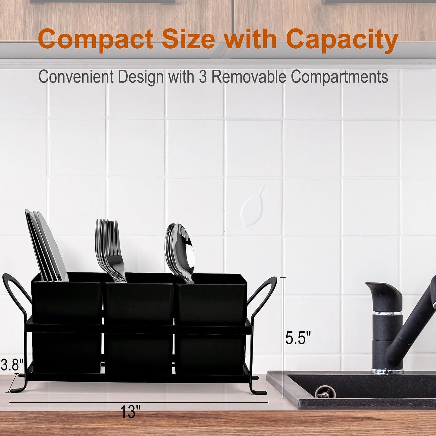 Czlizdyt Cutlery Holder with Drain Holes, Silverware Caddy for Party Countertop, 3pcs Bins Set Utensil Holders for Spoon and Fork, White