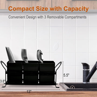 Czlizdyt Cutlery Holder with Drain Holes, Silverware Caddy for Party Countertop, 3pcs Bins Set Utensil Holders for Spoon and Fork, White