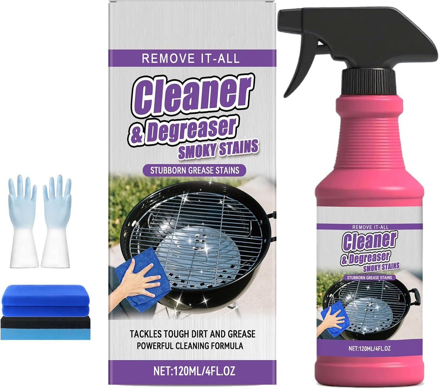 Fast-Acting Heavy-Duty Grill Degreaser Spray - Heavy Duty Barbecue Grill Cleaner for Grates, Oven Racks, Roasting Pans (3Pcs)