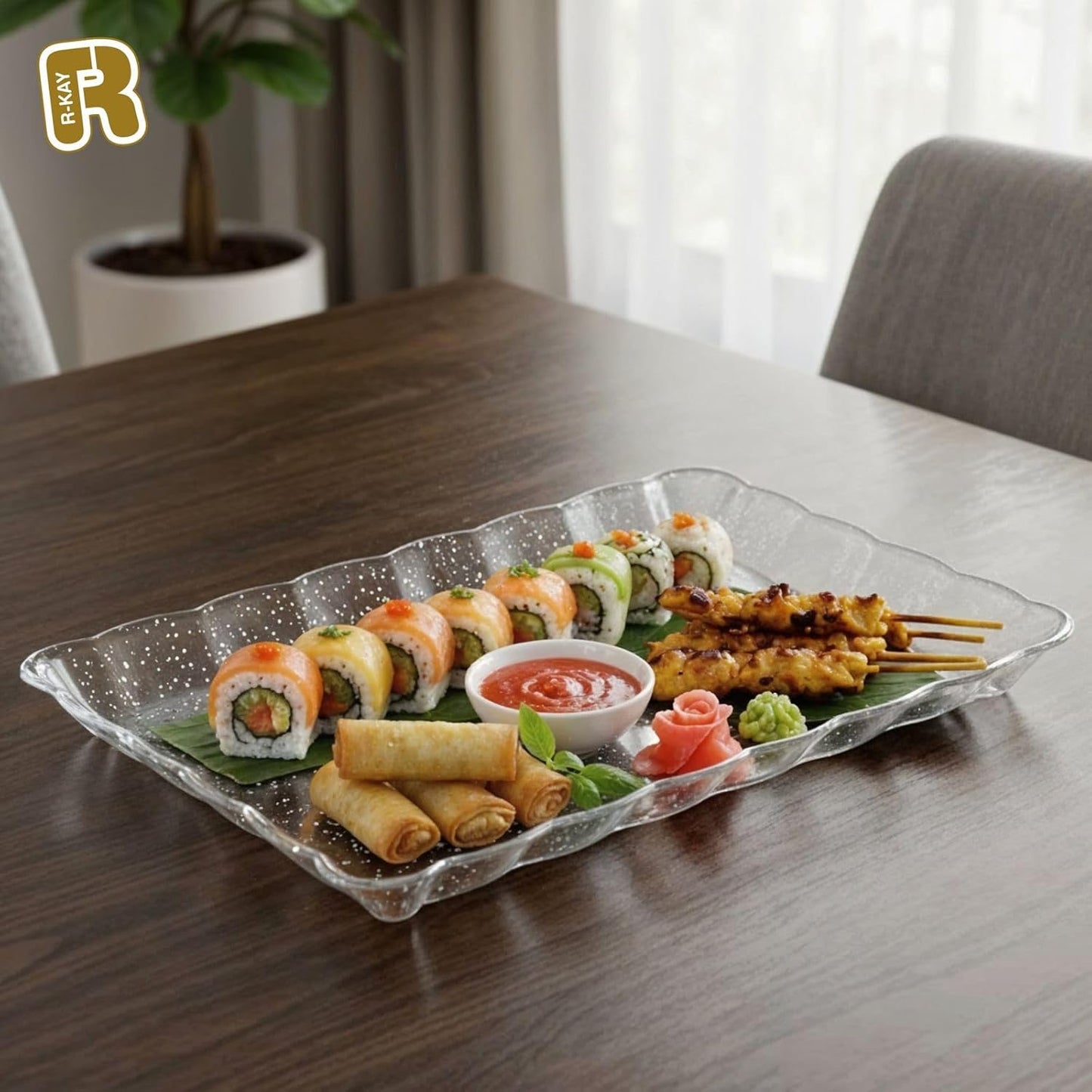 6 Pack Clear Plastic Serving Trays for Party, 9 x 13 Inch - Heavy Duty Plastic Trays for Food - Rectangular Party Serving Trays and Platters - Clear Disposable Trays