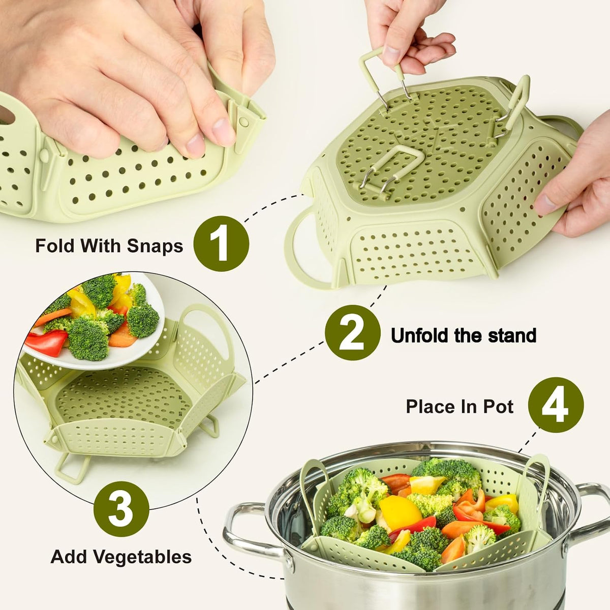 Large Collapsible Silicone Steamer Basket, Expandable for Pot,Non Slip Feet