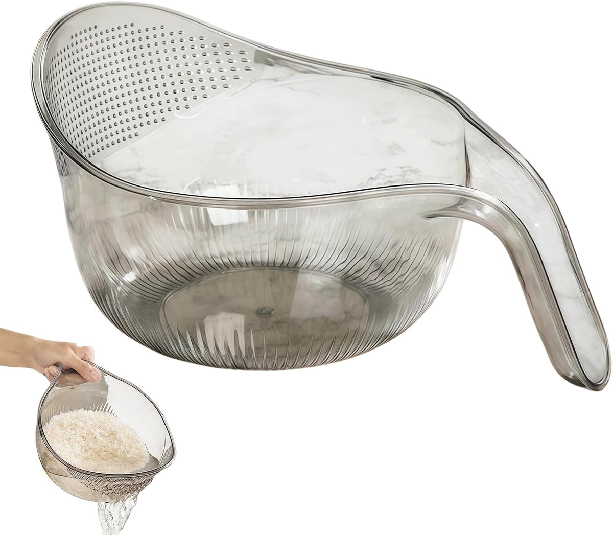 2027 New Aesthetic Multifunctional Rice Strainer with Handle (Gray+Green)