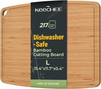 Keechee Dishwasher Safe Bamboo Cutting Boards Durable Lightweight Wood Cutting Board for Busy Kitchen, Easy Clean Wooden Chopping Boards with Juice Groove Set of 3 (L+M+S)