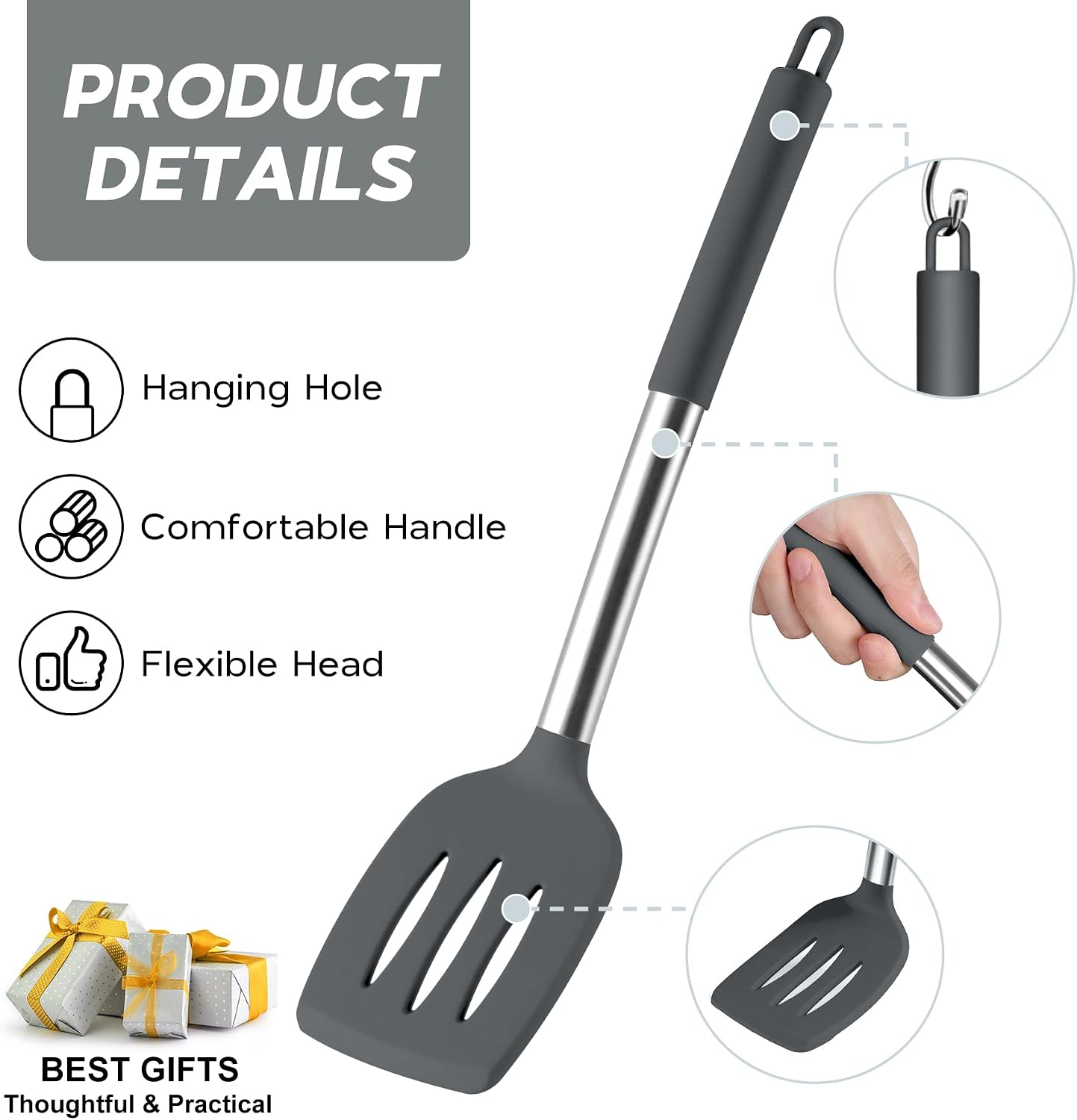 Onader Kitchen Utensils Set, 15 Pcs Silicone Cooking Utensils Set with Holder and Heat Resistant Stainless Steel Handle for Nonstick Cookware - Black